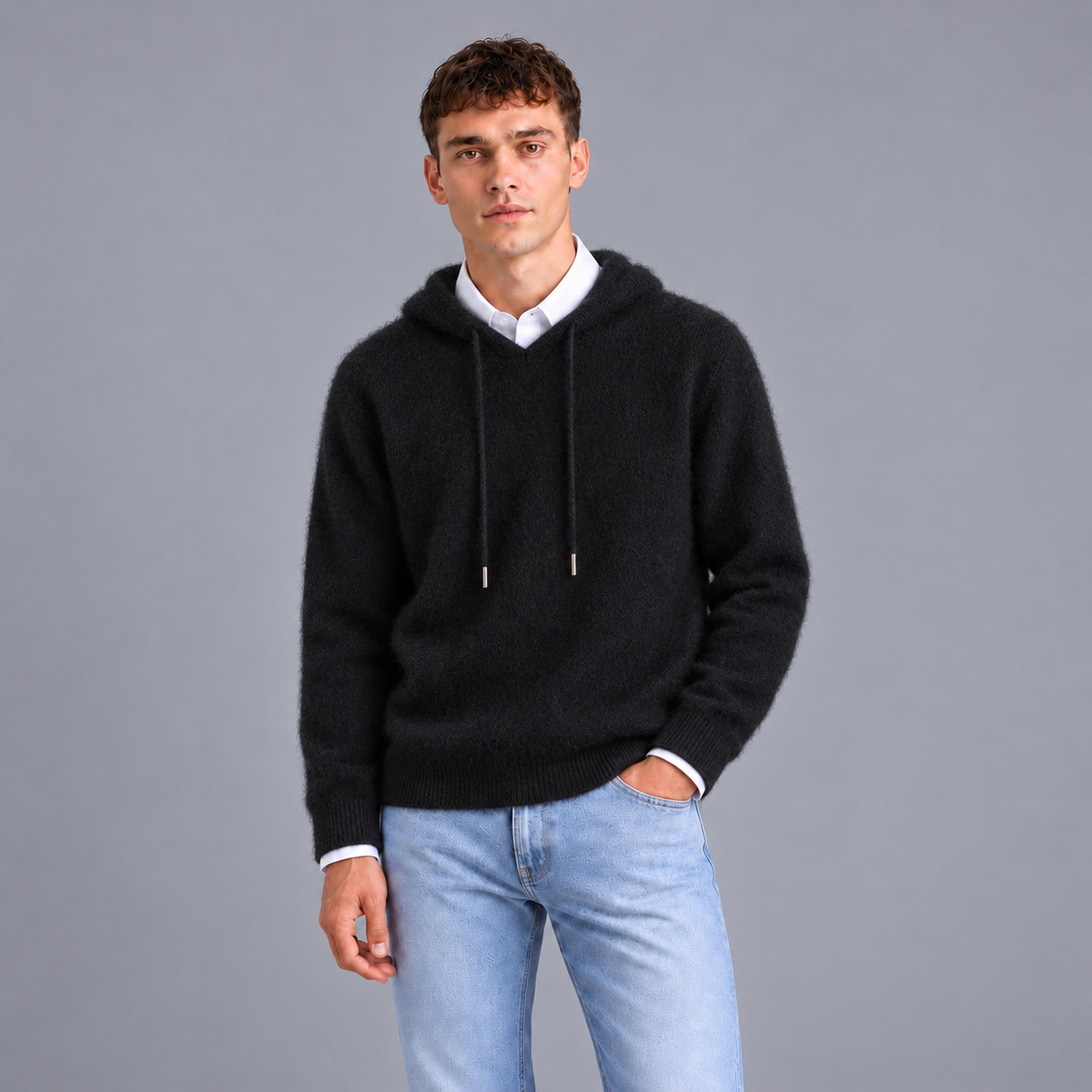 Joost | Zachte Hoodie in Cashmere Stijl – Verstelbare Capuchon en Contrasterende Boorden