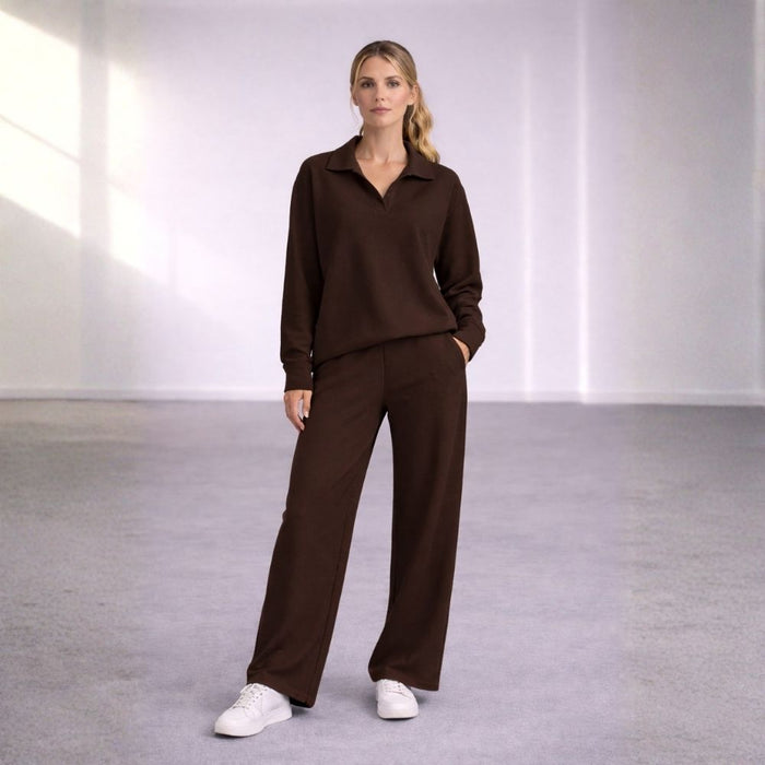 Amy | Lounge Set met Polokraag – Stijlvol Comfort en Wijde Broek