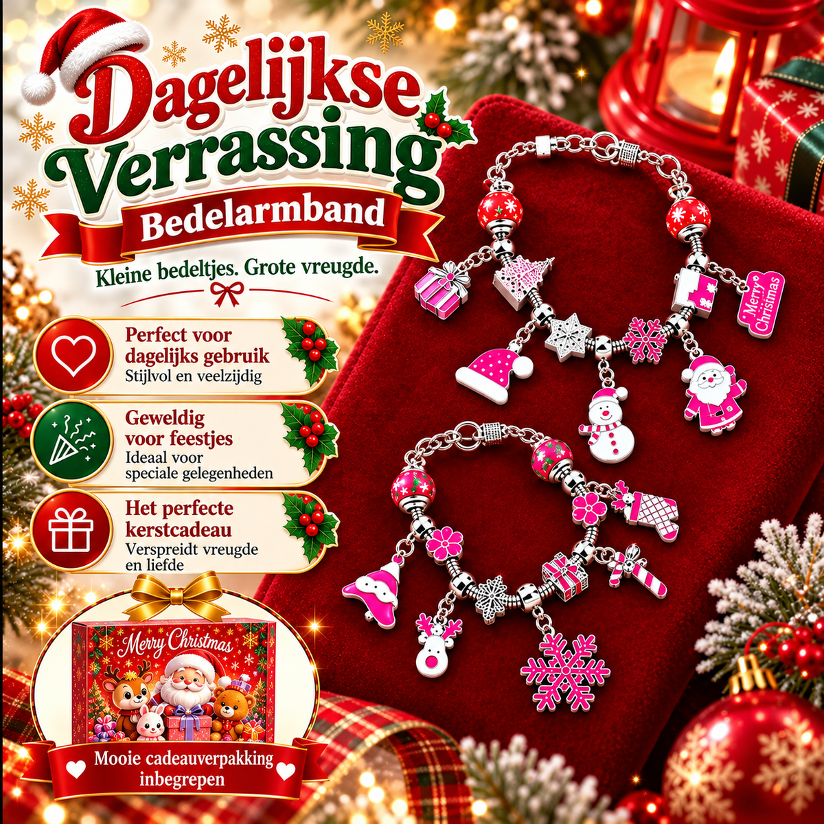 Lovia | DIY Kerst Bedelarmband Adventskalender 2026 – 24 Bedels en Kralen voor Kinderen