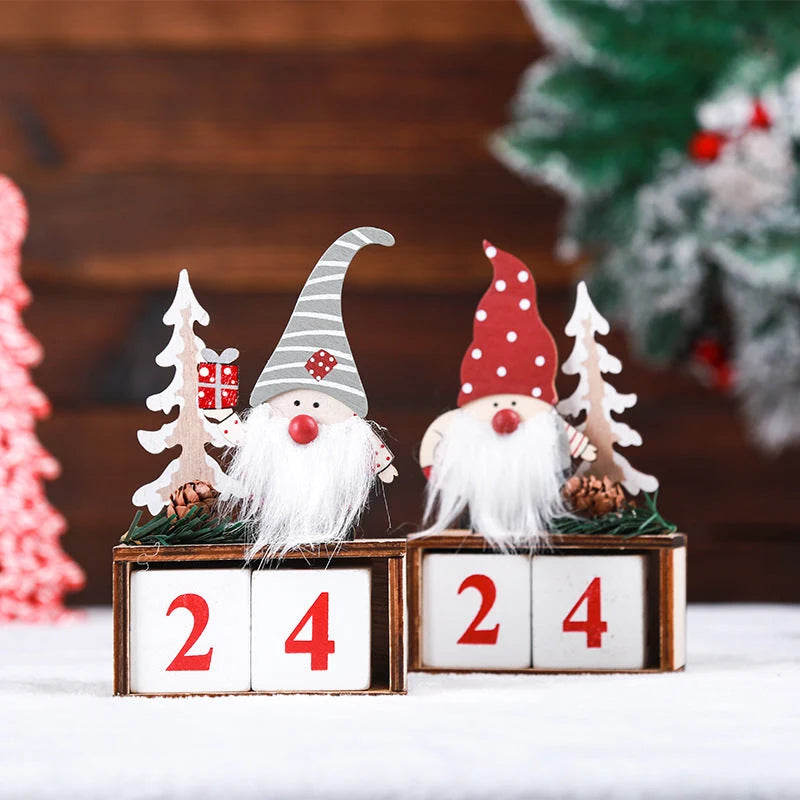 Lovia | Kerstkabouter Aftelkalender 2026 Hout – Herbruikbare Cijferblokken en Pluche Baard