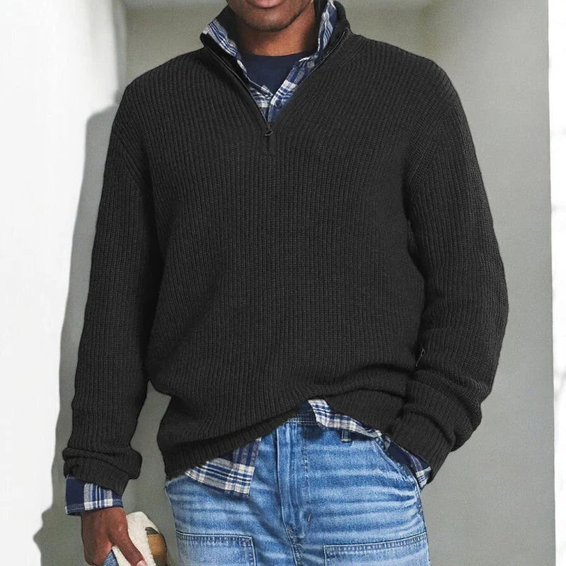 Ruben | Heren Trui Half-Zip Gebreid – Opstaande Kraag en Ribstructuur