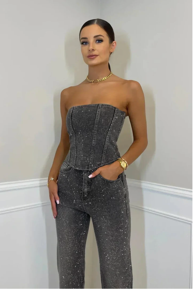 Lovia – Strapless Glitter Jumpsuit