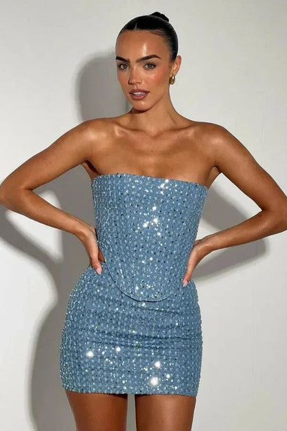 Lovia – Strapless Glitter Co Ord Set