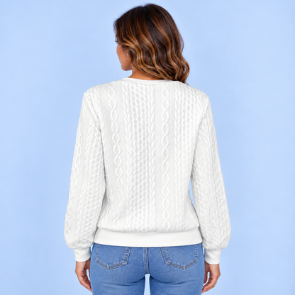 Anne | Dames Quarter-Zip Trui Warm – Fijn Kabelpatroon en Verstelbare Hals