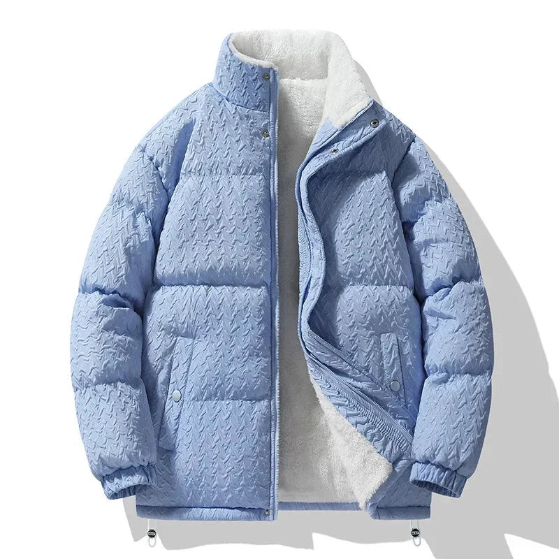 Bas | Oversized Gewatteerde Jas – Geblokt Structuurpatroon en Teddy Voering