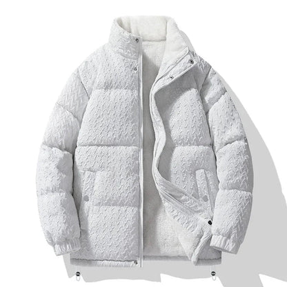 Bas | Oversized Gewatteerde Jas – Geblokt Structuurpatroon en Teddy Voering