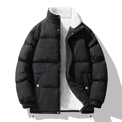 Bas | Oversized Gewatteerde Jas – Geblokt Structuurpatroon en Teddy Voering