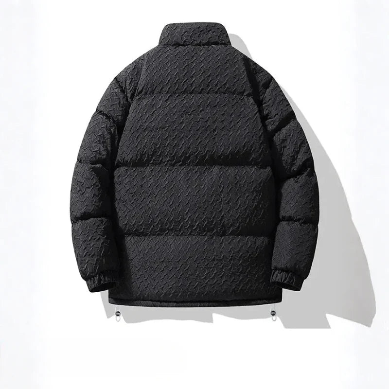 Bas | Oversized Gewatteerde Jas – Geblokt Structuurpatroon en Teddy Voering