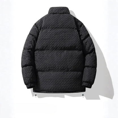 Bas | Oversized Gewatteerde Jas – Geblokt Structuurpatroon en Teddy Voering