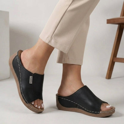 Orthopedische Slip On Dames Leren Sandalen Met Open Teen