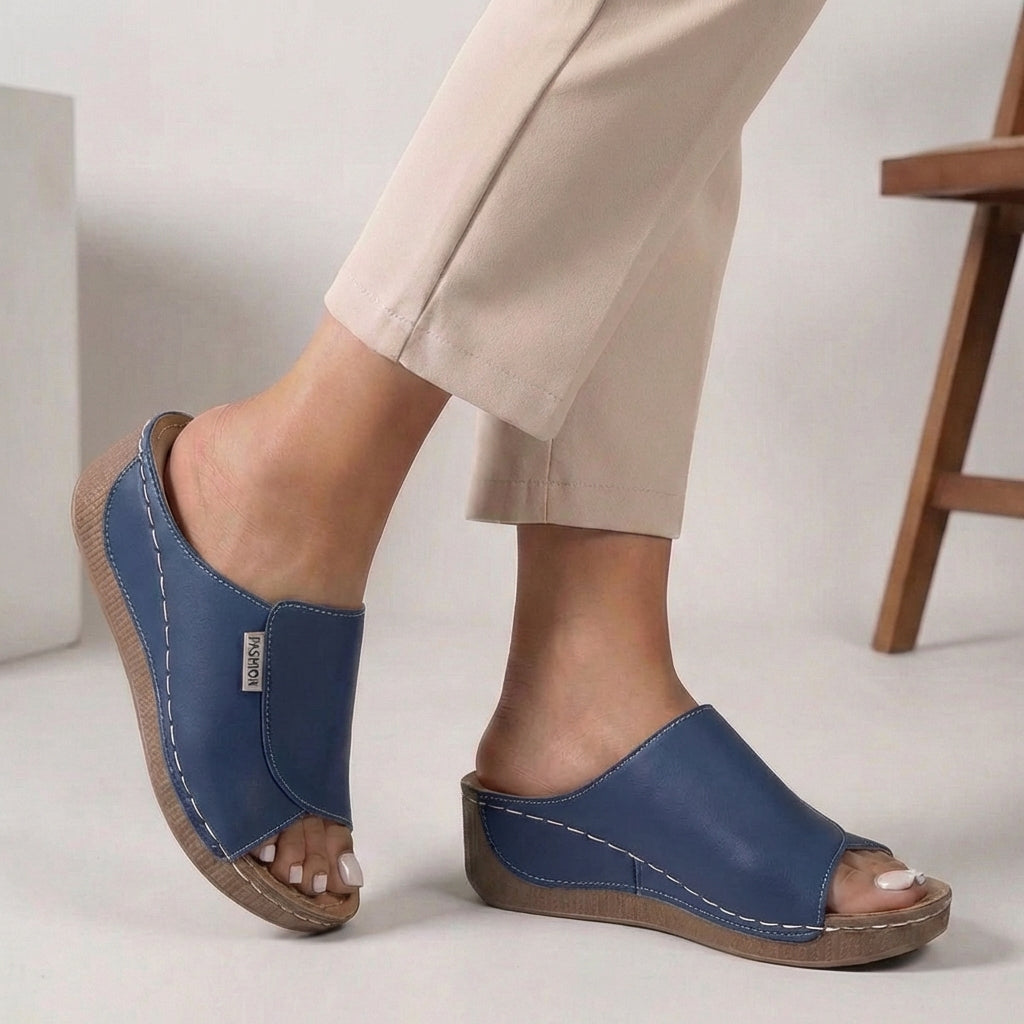 Orthopedische Slip On Dames Leren Sandalen Met Open Teen