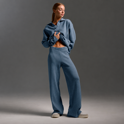 Bo | Dames Loungewear Set – Half-Zip Trui met Opstaande Kraag en Wijde Broek