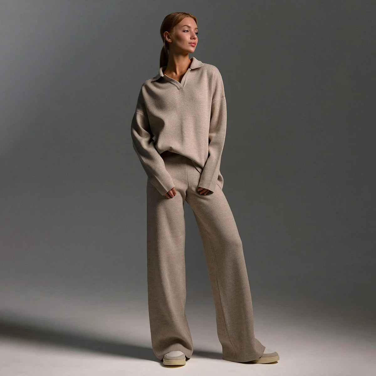 Bo | Dames Loungewear Set – Half-Zip Trui met Opstaande Kraag en Wijde Broek
