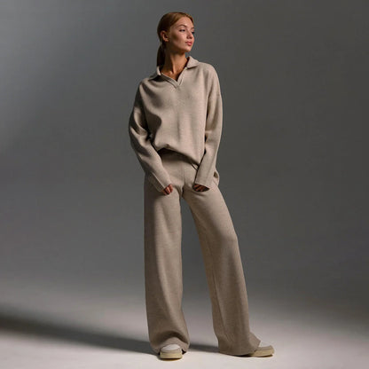 Bo | Dames Loungewear Set – Half-Zip Trui met Opstaande Kraag en Wijde Broek