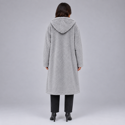 Britt | Dames Teddy Jas Lang Oversized – Warme Capuchon en Zachte Teddy Stijl
