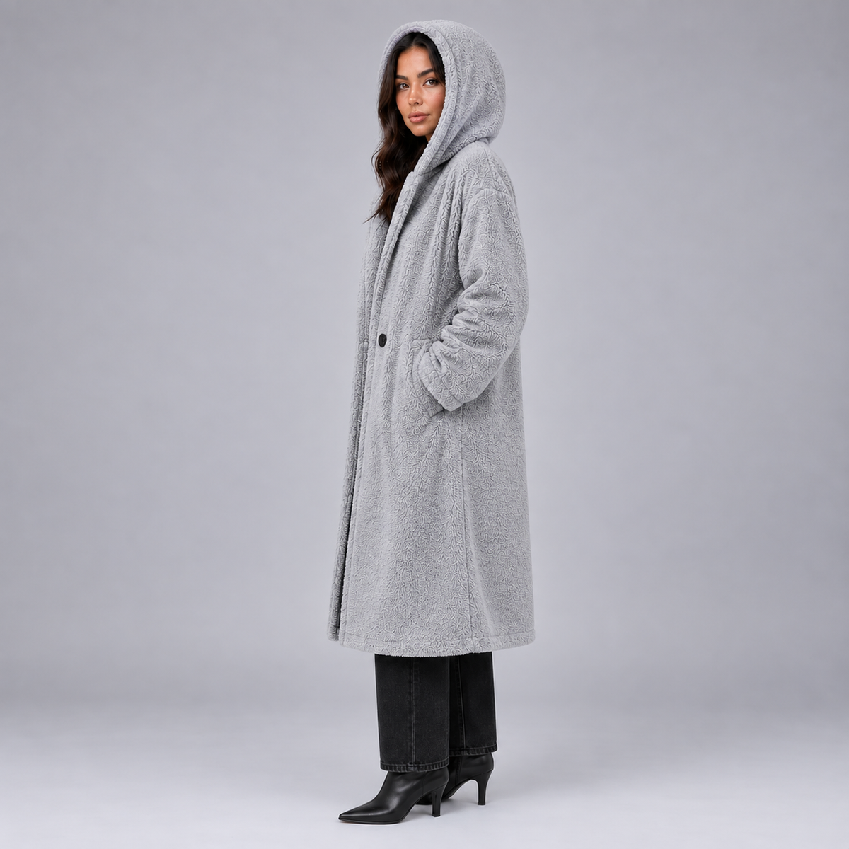 Britt | Dames Teddy Jas Lang Oversized – Warme Capuchon en Zachte Teddy Stijl