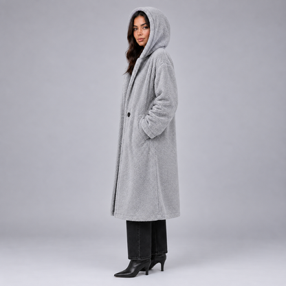 Britt | Dames Teddy Jas Lang Oversized – Warme Capuchon en Zachte Teddy Stijl
