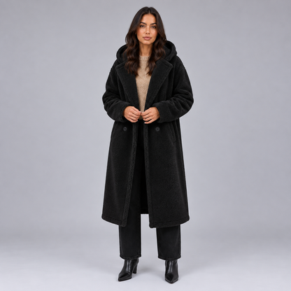 Britt | Dames Teddy Jas Lang Oversized – Warme Capuchon en Zachte Teddy Stijl
