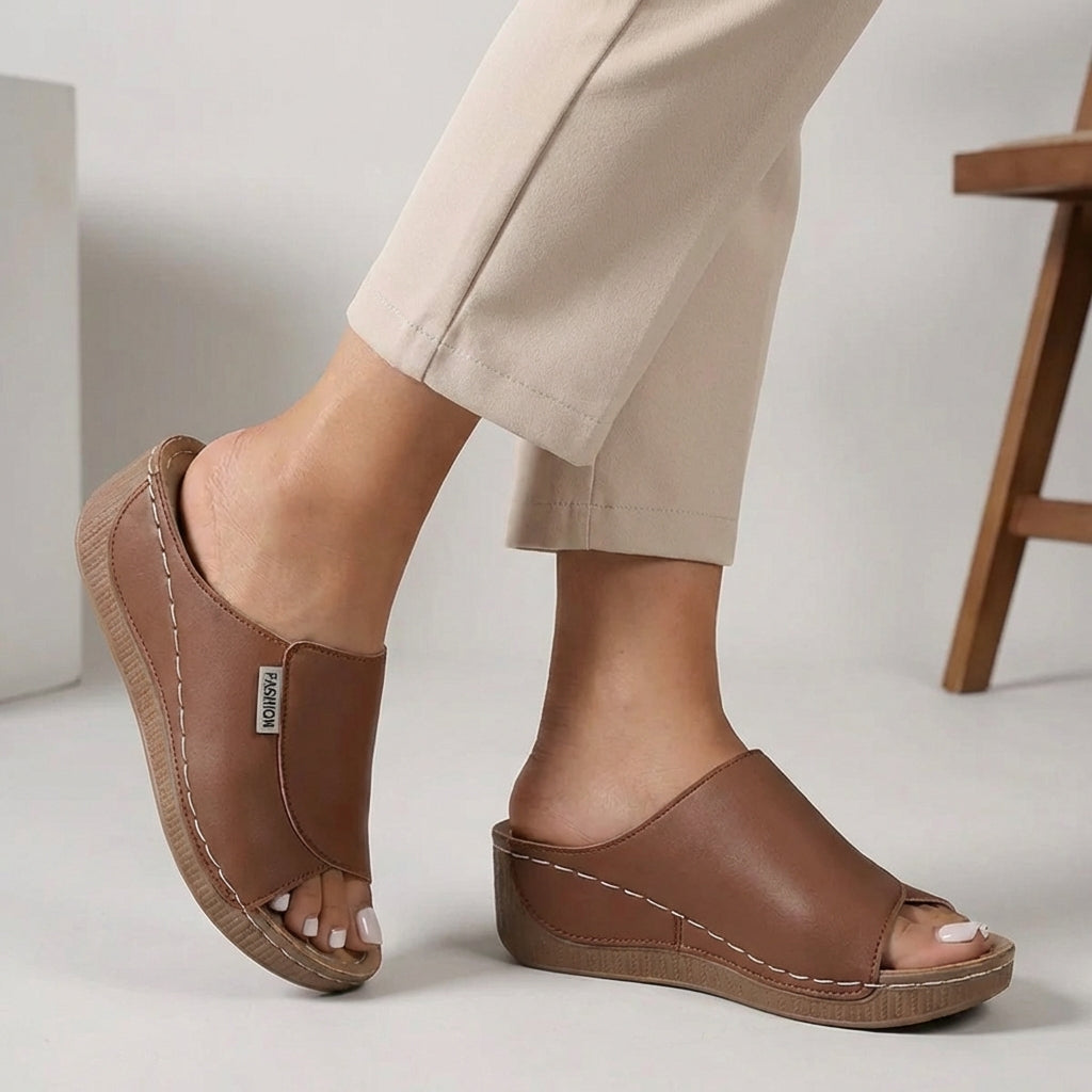 Orthopedische Slip On Dames Leren Sandalen Met Open Teen
