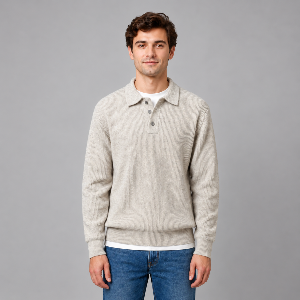 Cas | Heren Polotrui Gebreid – Knoopsluiting en Lichte Comfortabele Stretch