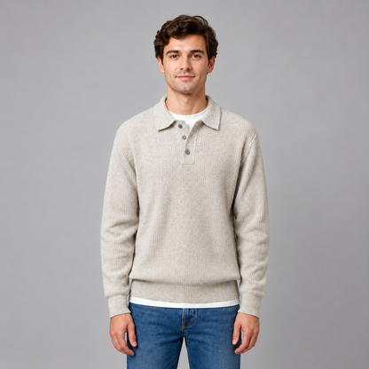 Cas | Heren Polotrui Gebreid – Knoopsluiting en Lichte Comfortabele Stretch
