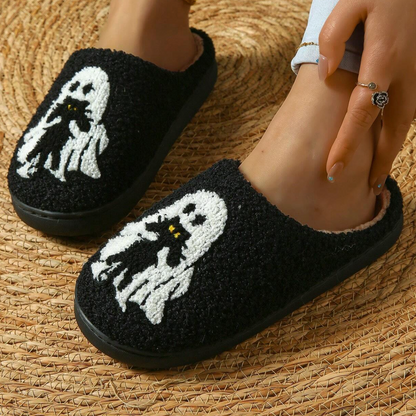 CozyComfort | Dames Pantoffels Halloween – Spookprint en Pluche Voering
