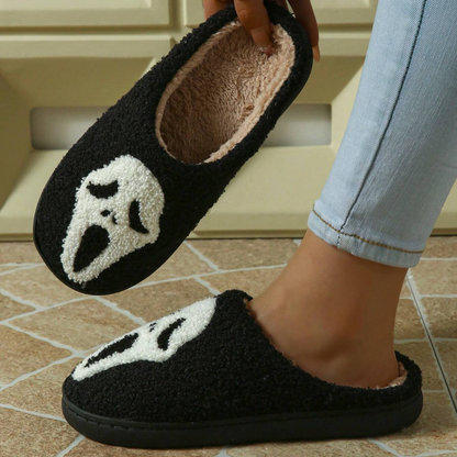 CozyComfort | Dames Pantoffels Halloween – Spookprint en Pluche Voering