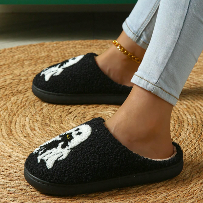CozyComfort | Dames Pantoffels Halloween – Spookprint en Pluche Voering