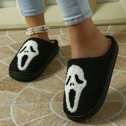 CozyComfort | Dames Pantoffels Halloween – Spookprint en Pluche Voering