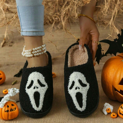 CozyComfort | Dames Pantoffels Halloween – Spookprint en Pluche Voering