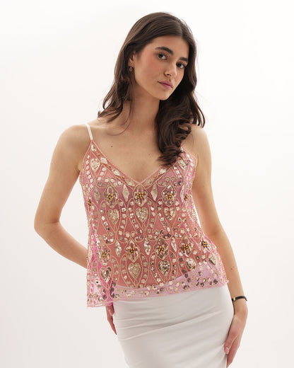 Lovia - Roze Pailletten Top