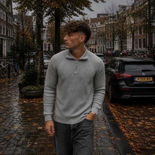 Daan | Heren Ribgebreide Half-Zip Trui – Stijlvolle Polokraag en Moderne Pasvorm