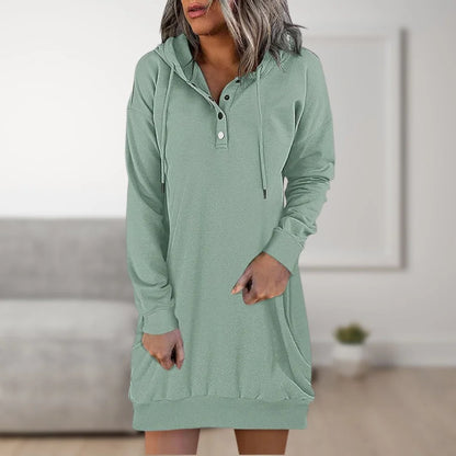 Elin | Dames Hoodie Extra Lang – Warme Capuchon en Knoopsluiting