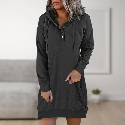 Elin | Dames Hoodie Extra Lang – Warme Capuchon en Knoopsluiting