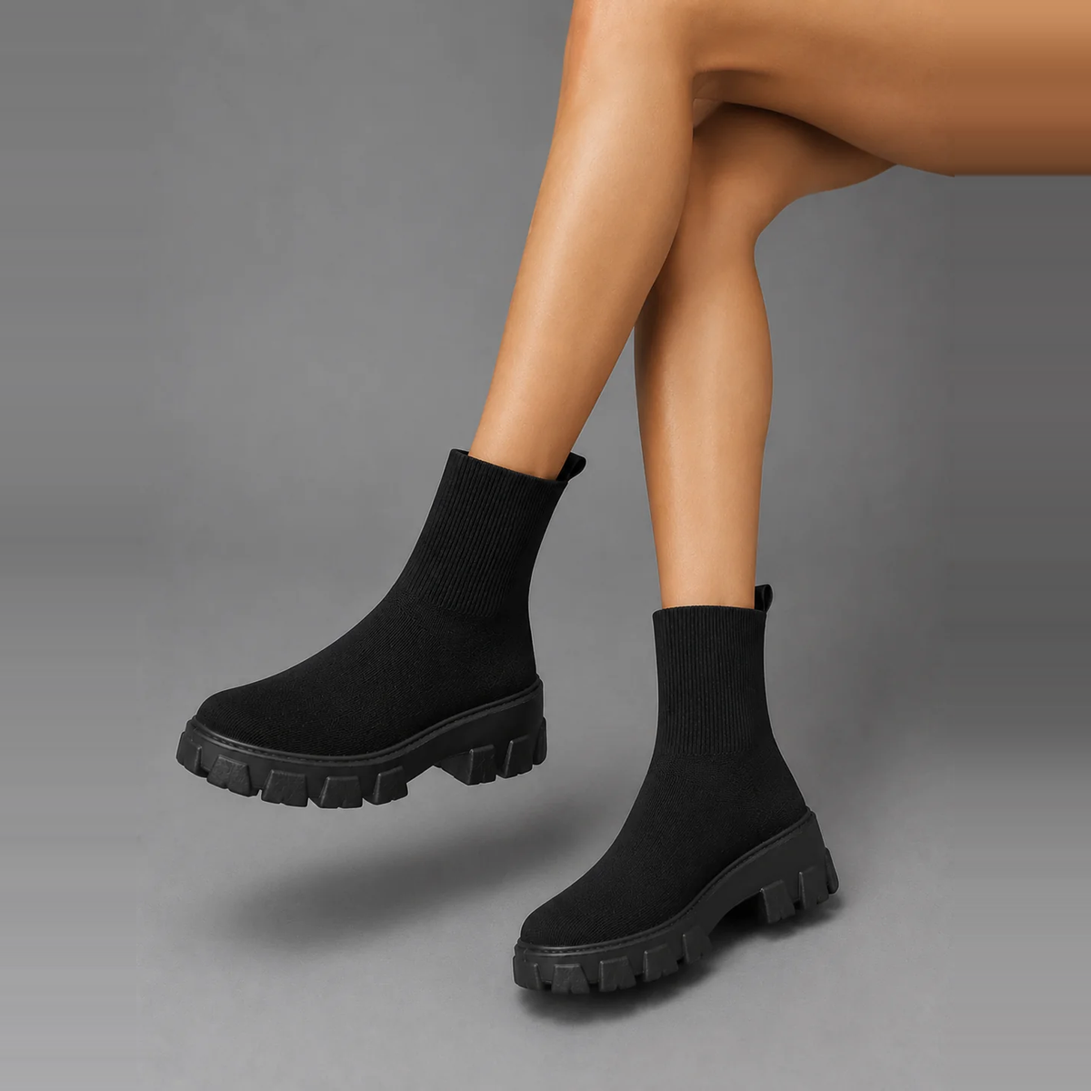 Elise | Dames Sokboots Stretch – Comfortabele Chunky Profielzool en Instapmodel