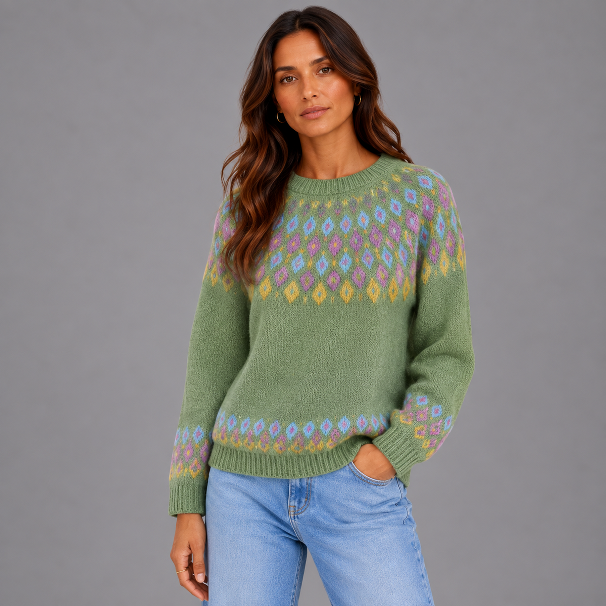 Elise | Warme Trui met Unieke Print – Comfortabele Pasvorm en Klassieke Halslijn