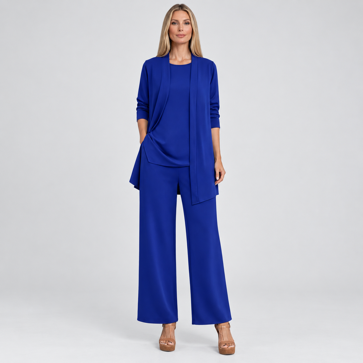 Elise | Dames Co-ord Set Elegant – Lang Vest met Top en Wijde Broek