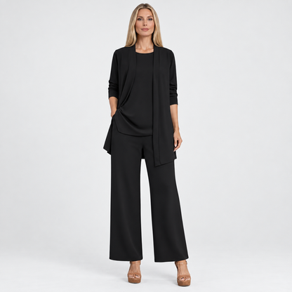 Elise | Dames Co-ord Set Elegant – Lang Vest met Top en Wijde Broek