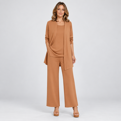 Elise | Dames Co-ord Set Elegant – Lang Vest met Top en Wijde Broek
