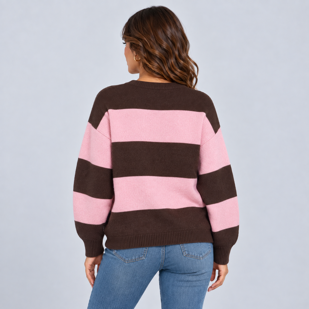 Esmee | Warme Gestreepte Trui – Knoopplacket en Oversized Pasvorm