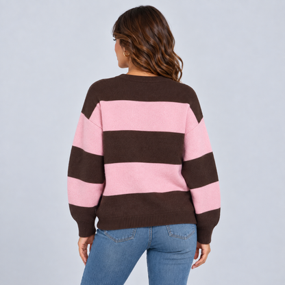 Esmee | Warme Gestreepte Trui – Knoopplacket en Oversized Pasvorm