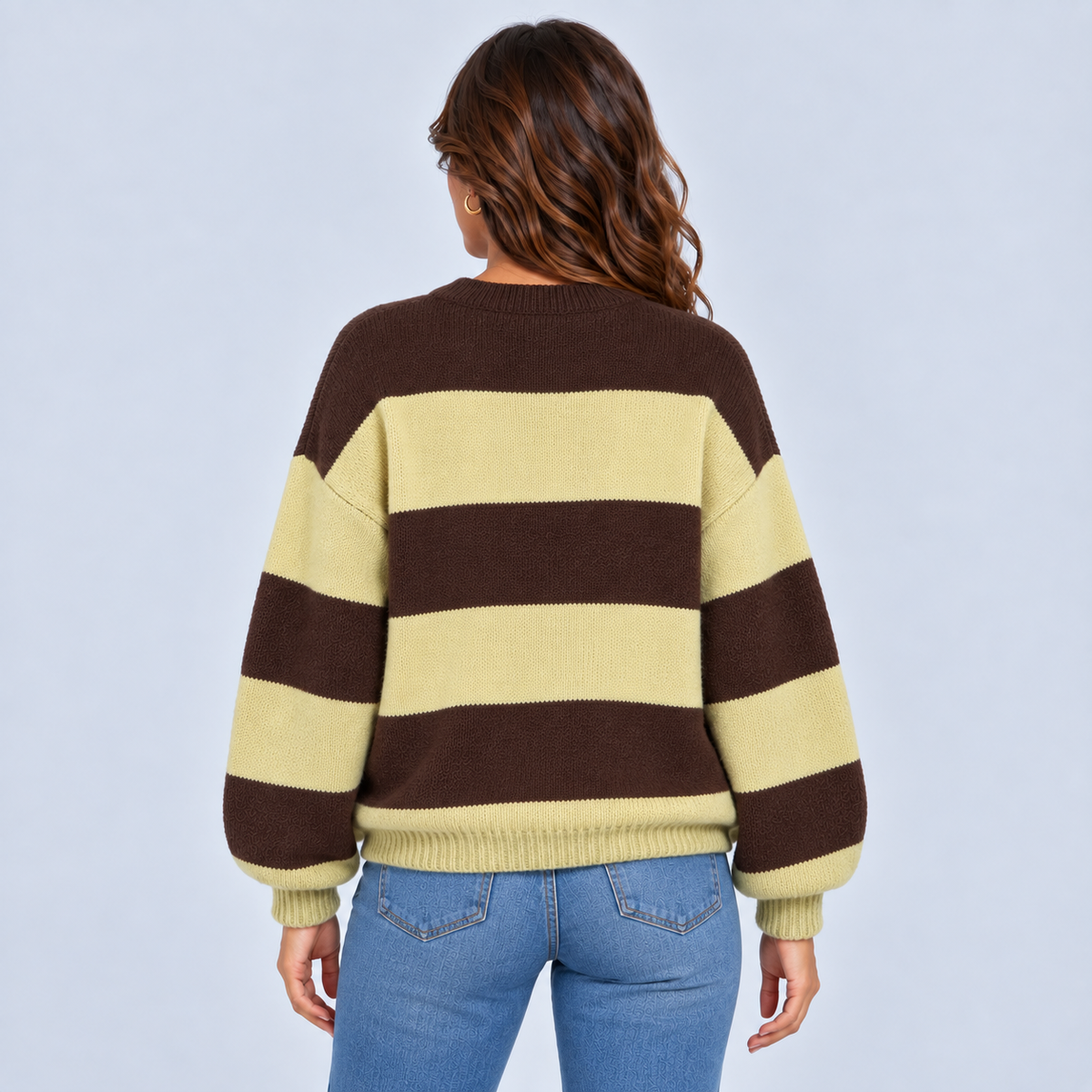Esmee | Warme Gestreepte Trui – Knoopplacket en Oversized Pasvorm