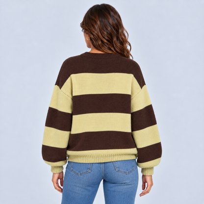 Esmee | Warme Gestreepte Trui – Knoopplacket en Oversized Pasvorm