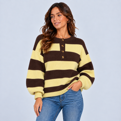 Esmee | Warme Gestreepte Trui – Knoopplacket en Oversized Pasvorm