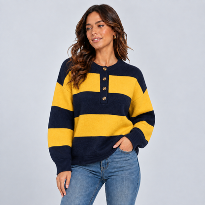 Esmee | Warme Gestreepte Trui – Knoopplacket en Oversized Pasvorm