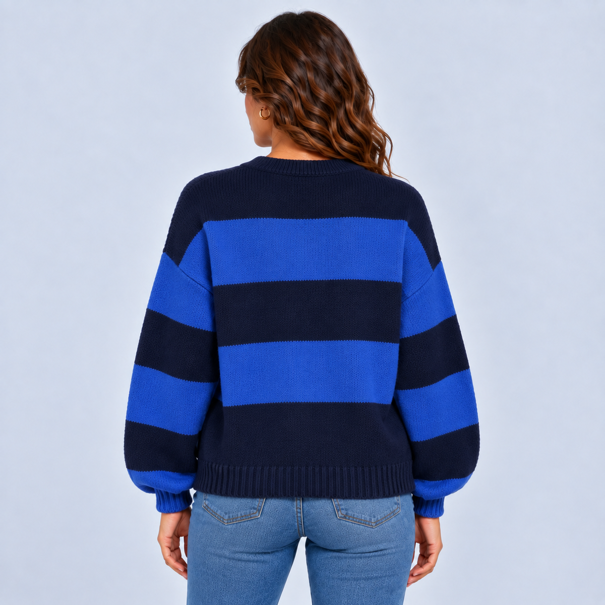 Esmee | Warme Gestreepte Trui – Knoopplacket en Oversized Pasvorm