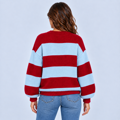 Esmee | Warme Gestreepte Trui – Knoopplacket en Oversized Pasvorm
