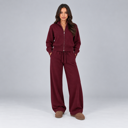 Esther | Dames Loungeset Gebreid – Ritssluiting en Wijde Broek