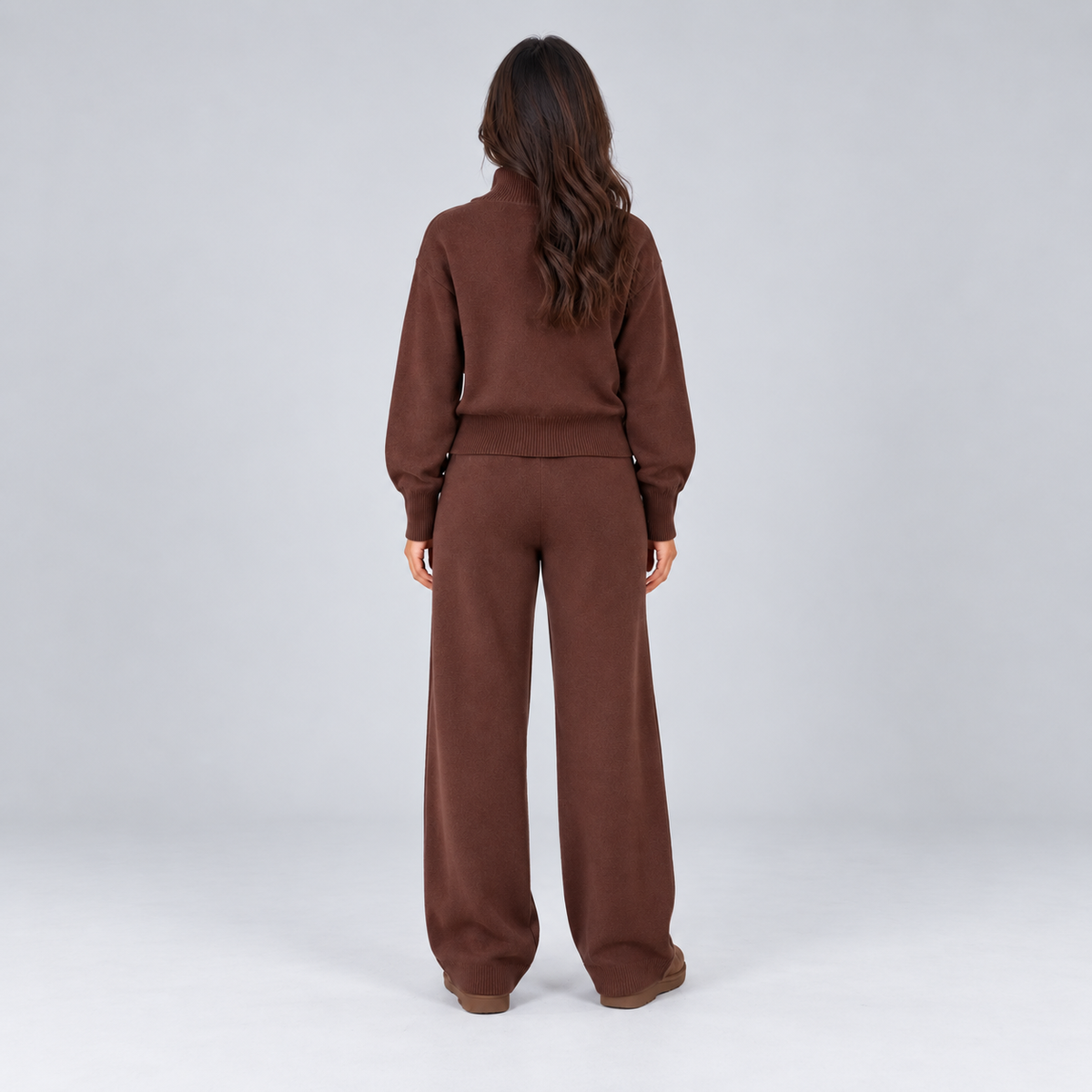 Esther | Dames Loungeset Gebreid – Ritssluiting en Wijde Broek