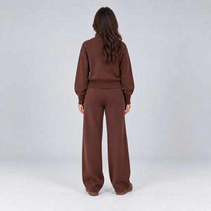 Esther | Dames Loungeset Gebreid – Ritssluiting en Wijde Broek